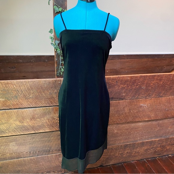 Vintage 90’s Rocket Candy Asymmetrical Velvet Witchy Gothic Dress w/ Mesh Trim - Picture 2 of 10